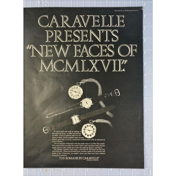 Caravelle Presents "The Romans Wristwatch With New Faces" Vintage Print Ad 1967 - Picture 2 of 3